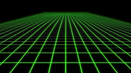 Futuristic green grid landscape on a black background