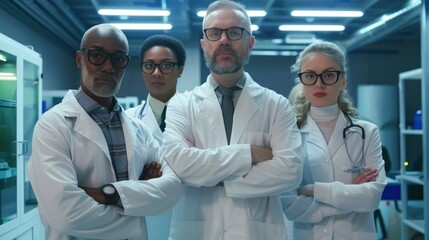 Poster - A group of four doctors stand together in a lab