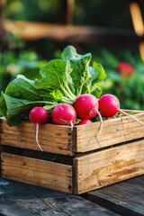 Poster - radish in a box. Selective focus