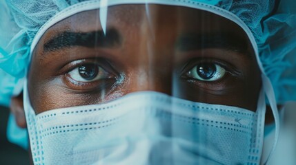 Aufkleber - A man wearing a blue surgical mask with a white cap