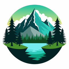 Mountain silhouette and coniferous forest vector illustration