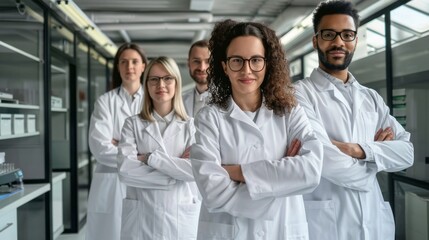 Aufkleber - A group of people in white lab coats are posing for a picture