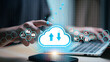 © teerawat - Cloud computing technology global network metaverse concept, businessman touch data with internet cloud technology, global business internet for telecommunication.