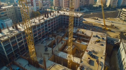 Poster - A construction site with a crane in the background