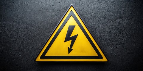 Direct Current Sign with Bold Symbol in a Bright Yellow Triangle on a Dark Background for Safety