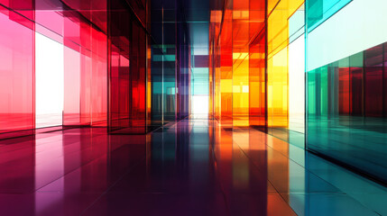 Poster - abstract geometric design featuring vibrant colors and translucent shapes in a futuristic setting du
