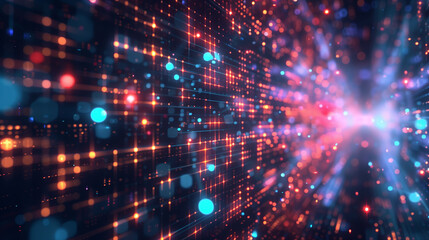Poster - abstract background neon glowing lights and black cubes , futuristic technology wallpaper, digital cyber tech backdrop