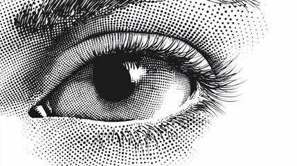 Poster - A striking close-up reveals the intricate details of a human eye, highlighting the texture of the skin, lashes, and pupil in a monochrome artistic style