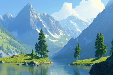 Poster - Serene mountain lake landscape