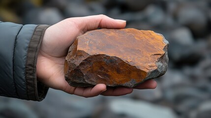 Poster - Hand Holding a Brown Copper Rock Up Close