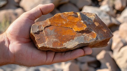 Poster - close-up of hand holding a brown copper rock