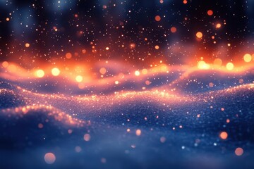 festive abstract background featuring shimmering christmas lights amidst a snowy landscape with blurred bokeh effects creating a magical winter atmosphere