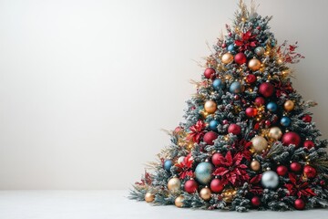 festively adorned christmas tree set against a clean white background showcasing colorful ornaments and twinkling lights embodying the spirit of the holiday season