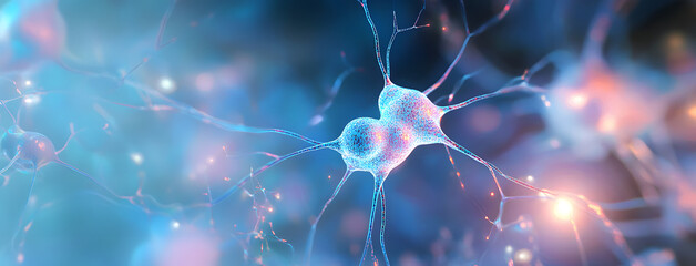 Canvas Print - Neurons and nervous system. Nerve cells background with copy space (3d microbiology render banner)