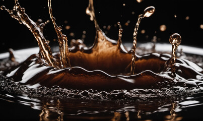 A splash of coffee creates a beautiful pattern as it hits the surface of the liquid