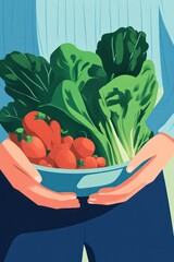 Wall Mural - A person holding a bowl filled with fresh vegetables, emphasizing healthy eating.