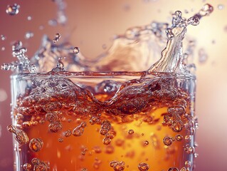 Wall Mural - Close-up of a Refreshing Fizzy Drink Splashing in a Glass