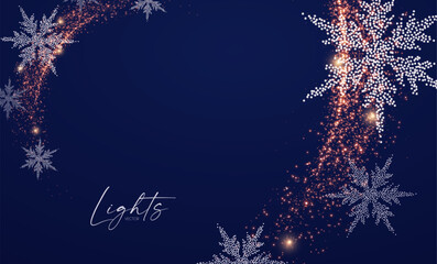 Wall Mural - merry christmas and happy new year design with snowflakes and lights. shining winter background