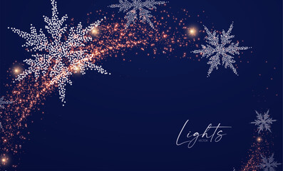Wall Mural - merry christmas and happy new year design with snowflakes and lights. shining winter background