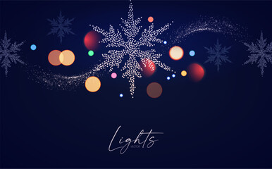 Wall Mural - merry christmas and happy new year design with snowflakes and lights. shining winter background