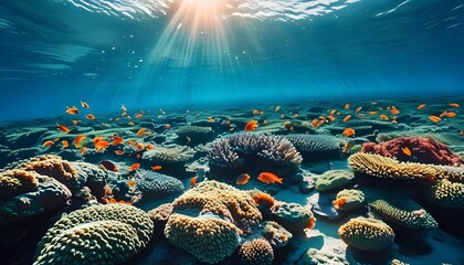 Vibrant underwater coral reef teeming with colorful tropical fish and rich marine life