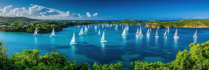 scenic view of sailboats in a tropical bay