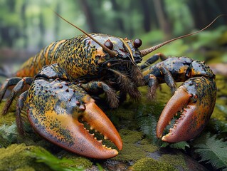 Wall Mural - Close Up of a Lobster in a Lush Green Forest