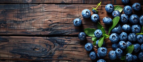 Sticker - Fresh Blueberries On Wooden Table Top View