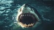 © Oleh - Great white shark with jaws wide open, gliding gracefully near the water's surface, exuding danger and fear while hunting in the ocean