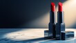 © sk.crafted - Elegant red lipsticks arranged on a marble surface, showcasing their vibrant color and sleek design under soft lighting.