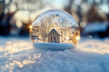 Poster - Cozy winter cabin in a snow globe