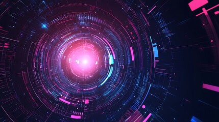 Leinwandbilder - Abstract digital tunnel with glowing pink and blue lights.