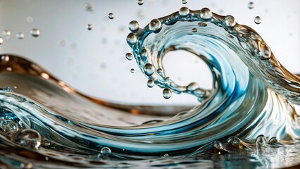 Wall Mural - Blue water swirl splash with little bubbles isolated on clear png background, liquid flowing in form of wave,