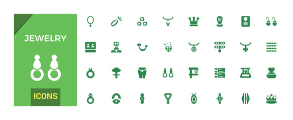 Aufkleber - Set of jewelry icons collection. Simple solid art style icon pack. Filled glyph set for web and ui. Solid icons set. Vector illustration.