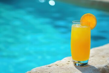 refreshing orange juice cocktail by the pool