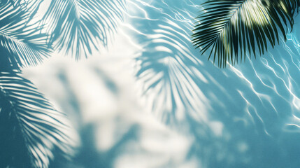 Aufkleber - Palm tree leaves creating tranquil shadows against a serene blue background