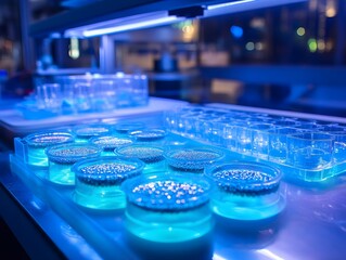 Aufkleber - Laboratory Petri Dishes Under Blue Light