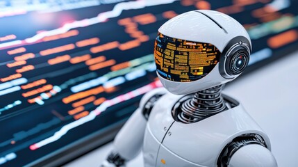 Poster - Futuristic Robot Analyzing Data on Digital Screen