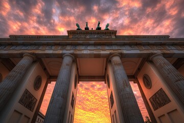 dramatic sunset sky over ornate historic building