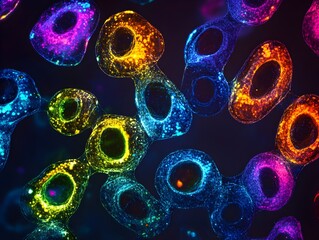 Poster - Colorful Microscopic Cell Structures in Abstract Design