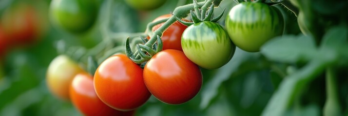 Fresh organic tomatoes growing on the vine