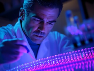 Poster - Scientist Conducting Research with Fluorescent Samples