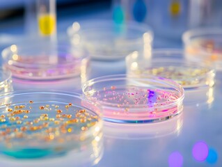 Poster - Colorful Petri Dishes with Microbial Cultures