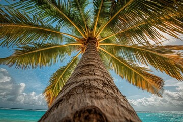 Wall Mural - Tropical palm tree overlooking the ocean