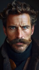 Wall Mural - Intense Portrait of a Man with a Mustache and Beard