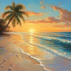 Wall Mural - tropical beach sunset landscape