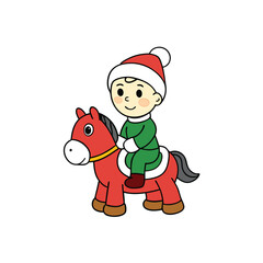 Poster - Cute Baby Riding Horse in Holiday Costume.