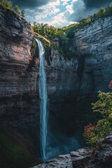 Poster - Stunning waterfall cascading through rugged cliffs