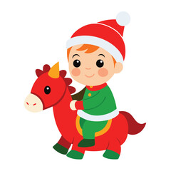 Sticker - Cute Baby Riding Horse in Holiday Costume.