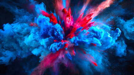 Wall Mural - an intriguing moment. a bright explosion of blue, red and pink sparks. colorful foggy background. an
